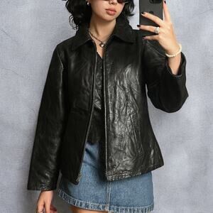 Vintage Y2K Cellini Genuine Leather Black Full Zip Patchwork Jacket Medium